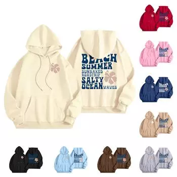 Женская модная толстовка с длинным рукавом, принтом букв, капюшоном, завязками, большим карманом, толстовка сверху L чёрный