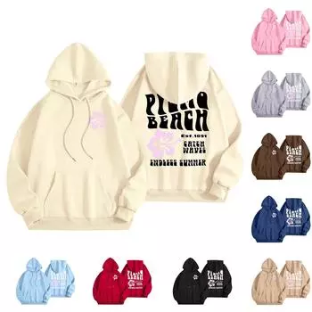 Женская модная толстовка с длинным рукавом, принтом букв, капюшоном, завязками, большим карманом, толстовка сверху XXL бежевый