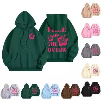 Женская модная толстовка с длинным рукавом, принтом букв, капюшоном, завязками, большим карманом, толстовка сверху L кофейный