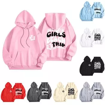 Женская модная толстовка с длинным рукавом, принтом букв, капюшоном, завязками, большим карманом, толстовка сверху L бежевый