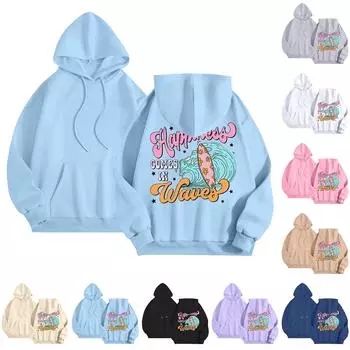 Женская модная толстовка с длинным рукавом, принтом букв, капюшоном, завязками, большим карманом, толстовка сверху L