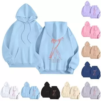 Женская модная толстовка с длинным рукавом, принтом букв, капюшоном, завязками, большим карманом, толстовка сверху XXL