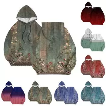 Женская модная толстовка с длинным рукавом, винтажный принт, капюшон, карман на шнурке, плюшевая толстовка XXL