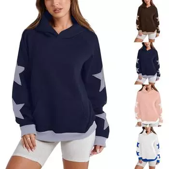 Женская модная толстовка с длинными рукавами и капюшоном в стиле звездного блока L кофейный