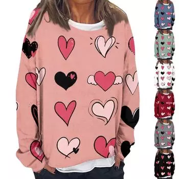 Женская модная толстовка с длинными рукавами и круглым вырезом с принтом «Любовь ко Дню святого Валентина» XXXL чёрный