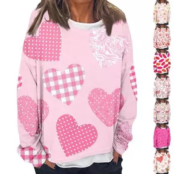 Женская модная толстовка с длинными рукавами и круглым вырезом с принтом «Любовь ко Дню святого Валентина» XXXL бежевый