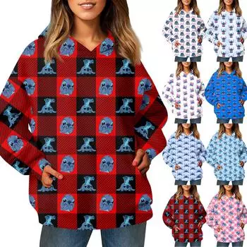 Женская модная толстовка с длинными рукавами и принтом стежков, с капюшоном и карманом XXL красный