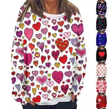 Женская модная толстовка с длинными рукавами и круглым вырезом с принтом «Любовь ко Дню святого Валентина» XXL бежевый