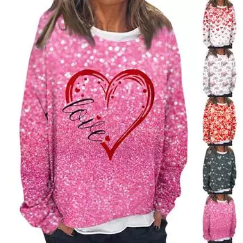 Женская модная толстовка с длинными рукавами и круглым вырезом с принтом ко Дню святого Валентина XXXL