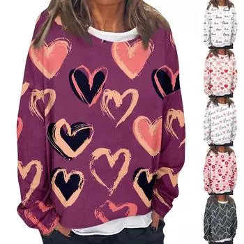 Женская модная толстовка с длинными рукавами и круглым вырезом с принтом ко Дню святого Валентина XXXL розовый