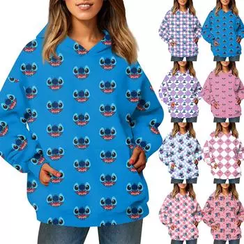 Женская модная толстовка с длинными рукавами и принтом стежков, с капюшоном и карманом XXXL фиолетовый