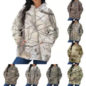 Женская модная толстовка с капюшоном и длинным рукавом с принтом листьев регби L армия зеленый