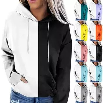 Женская модная толстовка с капюшоном и длинными рукавами в стиле колор-блок с завязками L чёрный