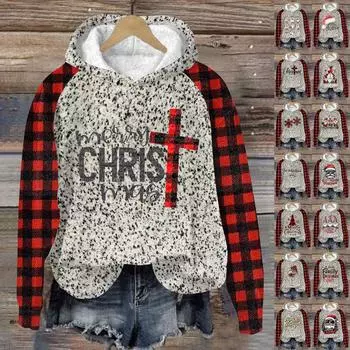 Женская модная толстовка с капюшоном и глубокими рукавами с рождественским принтом L