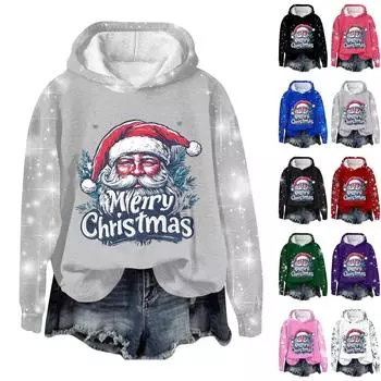 Женская модная толстовка с капюшоном и глубокими рукавами с рождественским принтом XXL