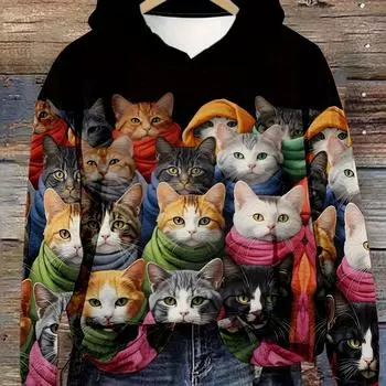 Женская модная толстовка с капюшоном и принтом кота, повседневная толстовка с длинным рукавом, идеальная женская одежда для повседневного стиля S