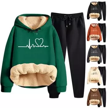 Женская модная толстовка с капюшоном и принтом, повседневный комплект из двух предметов L бежевый