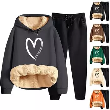 Женская модная толстовка с капюшоном и принтом, повседневный комплект из двух предметов XL коричневый