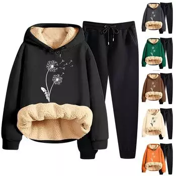 Женская модная толстовка с капюшоном и принтом, повседневный комплект из двух предметов L бежевый