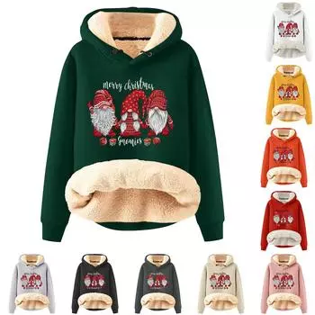 Женская модная толстовка с капюшоном и рождественским принтом, утепленная, свободная, с капюшоном S белый