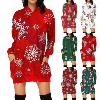 Женская модная толстовка с капюшоном и рождественским принтом XXXL