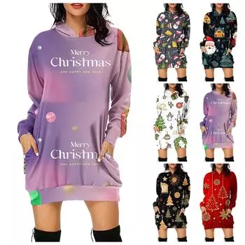 Женская модная толстовка с капюшоном и рождественским принтом XXL зелёный