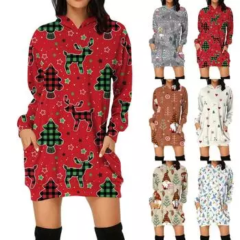 Женская модная толстовка с капюшоном и рождественским принтом XXXL