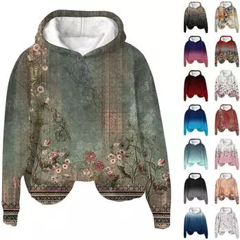 Женская модная толстовка с капюшоном и заниженной линией плеч с длинным рукавом и рождественским принтом L армия зеленый