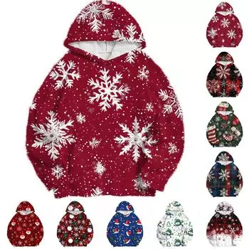 Женская модная толстовка с капюшоном и заниженной линией плеч с длинным рукавом и рождественским принтом L