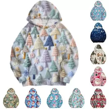 Женская модная толстовка с капюшоном и заниженной линией плеч с длинным рукавом и рождественским принтом XXL синий