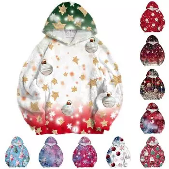 Женская модная толстовка с капюшоном и заниженной линией плеч с длинным рукавом и рождественским принтом M