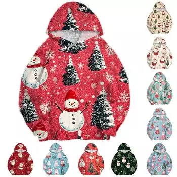 Женская модная толстовка с капюшоном и заниженной линией плеч с длинным рукавом и рождественским принтом L