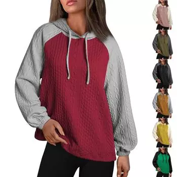 Женская модная толстовка с капюшоном и завязками, с длинными рукавами, контрастная повседневная толстовка S коричневый