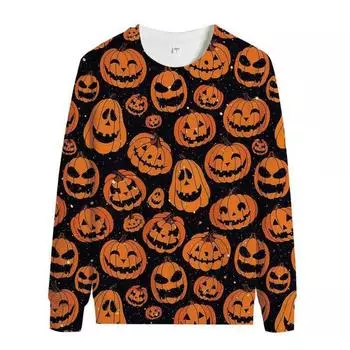 Женская модная толстовка с капюшоном на Хэллоуин с принтом тыквы и лампы, привидение, летучая мышь, толстовки с длинными рукавами и круглым вырезом, женские топы S
