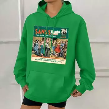 Женская модная толстовка с капюшоном в стиле ретро с принтом и карманами M зелёный