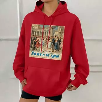 Женская модная толстовка с капюшоном в стиле ретро с принтом и карманами S красный