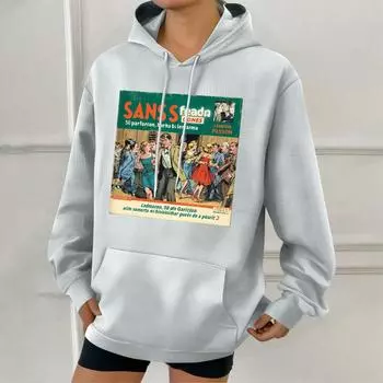 Женская модная толстовка с капюшоном в стиле ретро с принтом и карманами XL