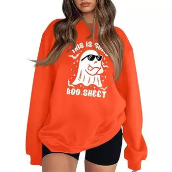 Женская модная толстовка с круглым вырезом и длинными рукавами на Хэллоуин с маленьким принтом M оранжевый