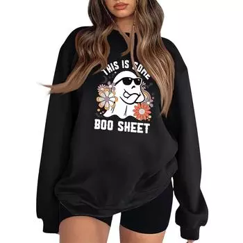 Женская модная толстовка с круглым вырезом и длинными рукавами на Хэллоуин с маленьким принтом L чёрный