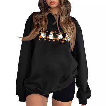 Женская модная толстовка с круглым вырезом и длинными рукавами на Хэллоуин с маленьким принтом L чёрный