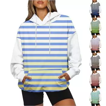 Женская модная толстовка с круглым вырезом и длинными рукавами в полоску S синий