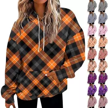 Женская модная толстовка с принтом, повседневная толстовка с капюшоном и карманами L чёрный