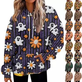 Женская модная толстовка с принтом, повседневная толстовка с капюшоном и карманами XXL