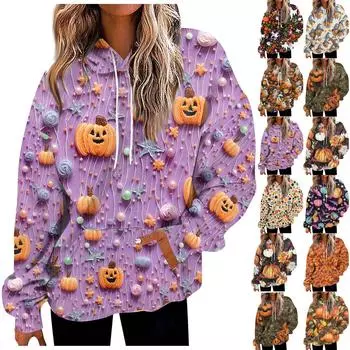 Женская модная толстовка с принтом, повседневная толстовка с капюшоном и карманами XL