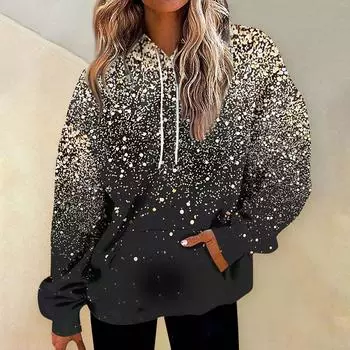 Женская модная толстовка с принтом, повседневная толстовка с капюшоном и карманами XL золотой