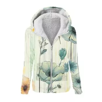 Женская модная толстовка с принтом, свободная плюшевая куртка с капюшоном на молнии L синий