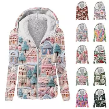 Женская модная толстовка с принтом, свободная плюшевая куртка с капюшоном на молнии L чёрный