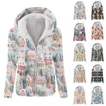 Женская модная толстовка с принтом, свободная плюшевая куртка с капюшоном на молнии L