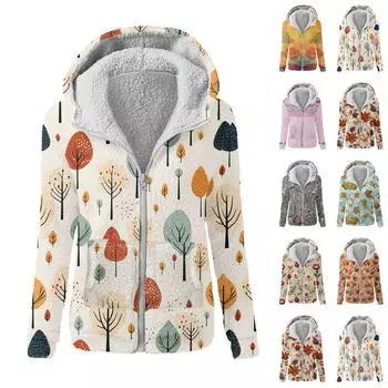 Женская модная толстовка с принтом, свободная плюшевая куртка с капюшоном на молнии L бежевый