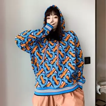 Женская модная толстовка с принтом в стиле ретро, толстовки с длинными рукавами, осень-зима, свободные толстовки в стиле хип-хоп S синий